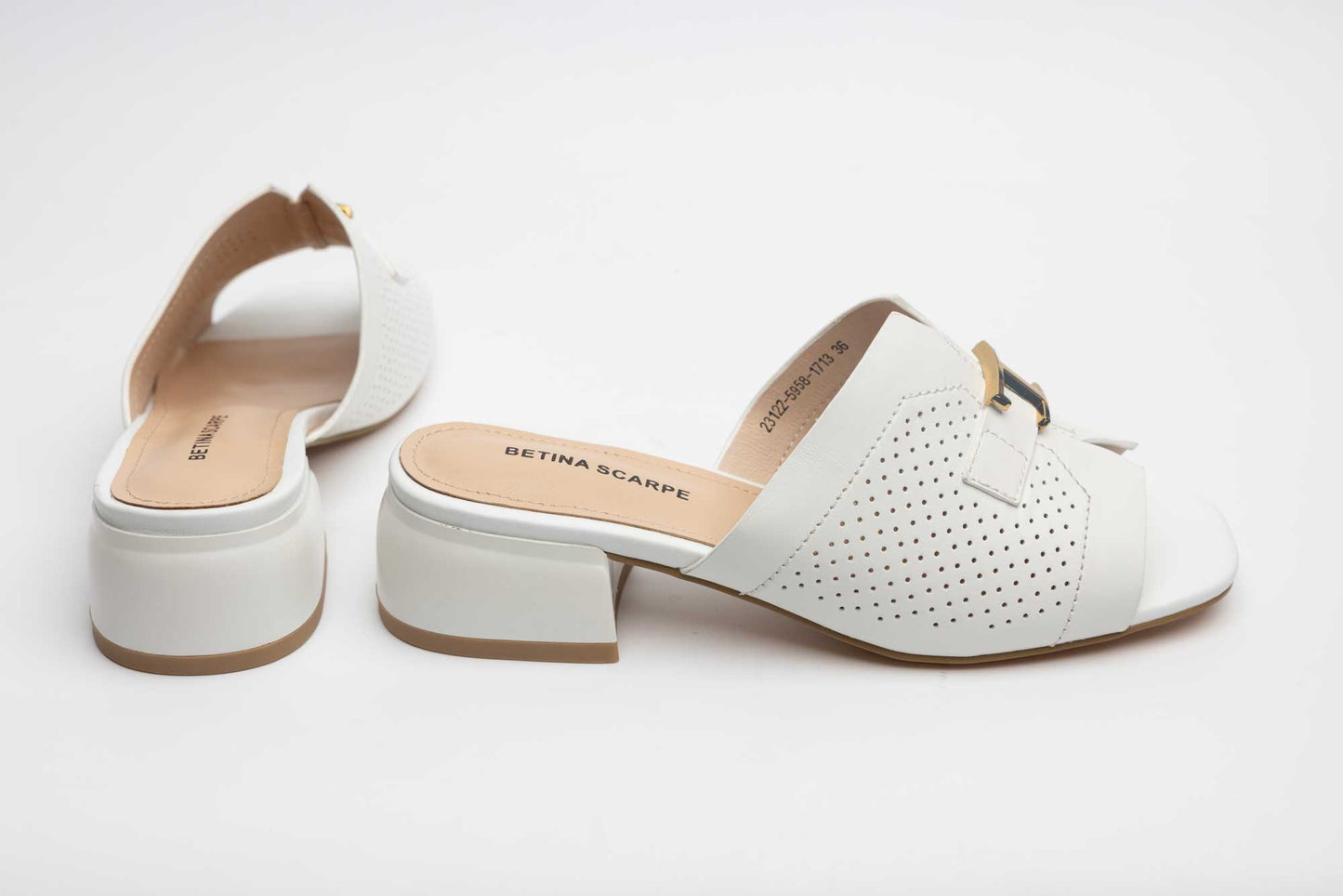 Women's clogs made of natural leather, studded with BETINA 5958, White