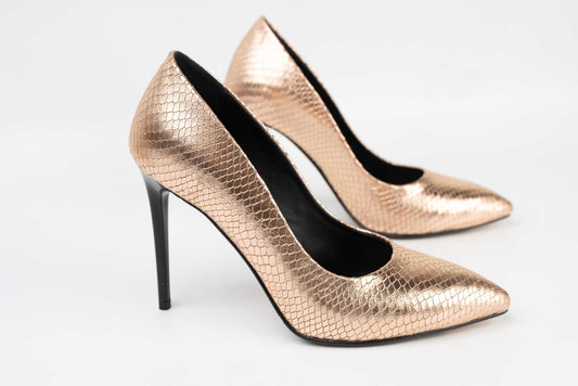 Pantofi dama stiletto piele naturala BOTTA 03 Cipria sarpe