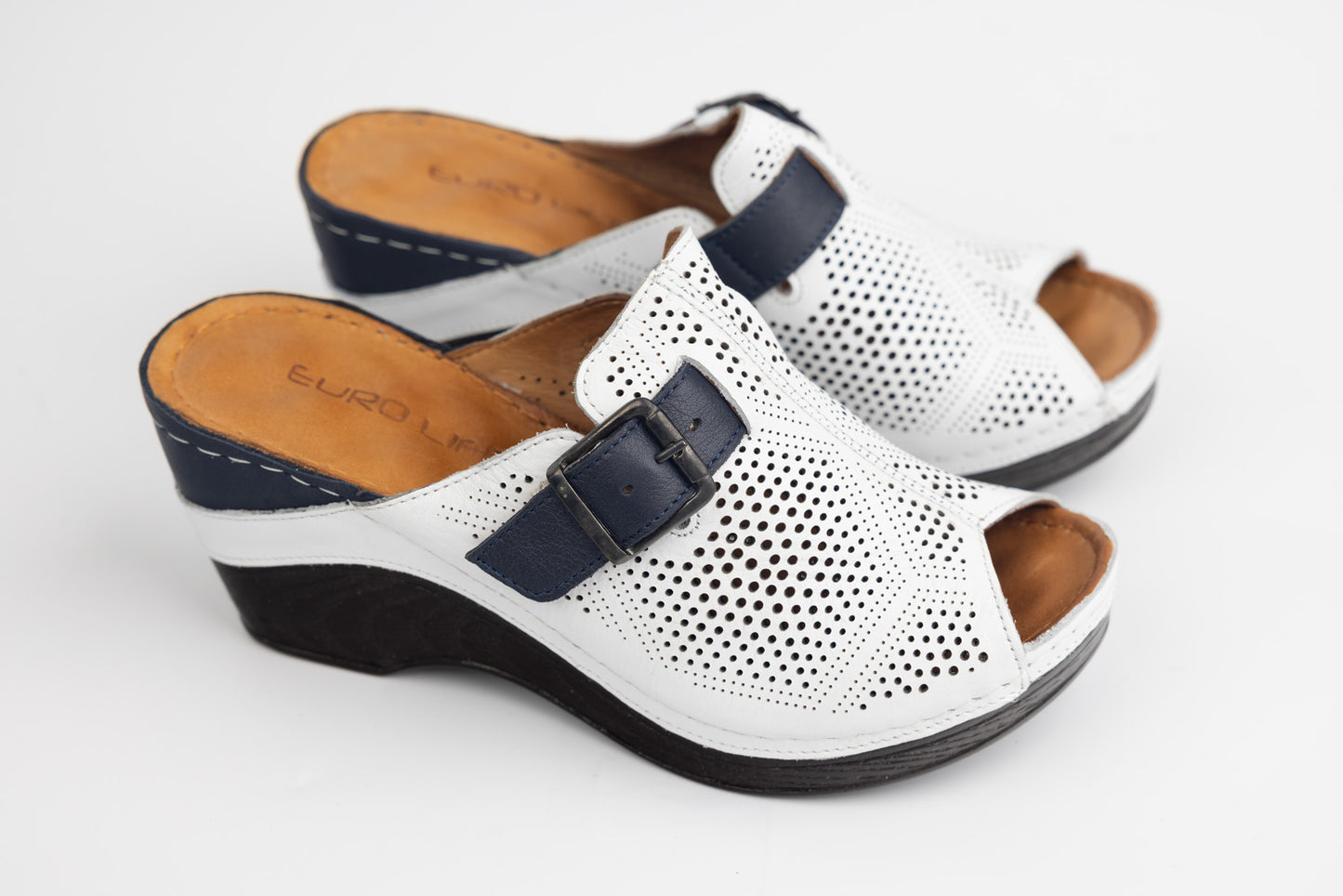 Women's genuine leather orthopedic clogs LSD 155 White