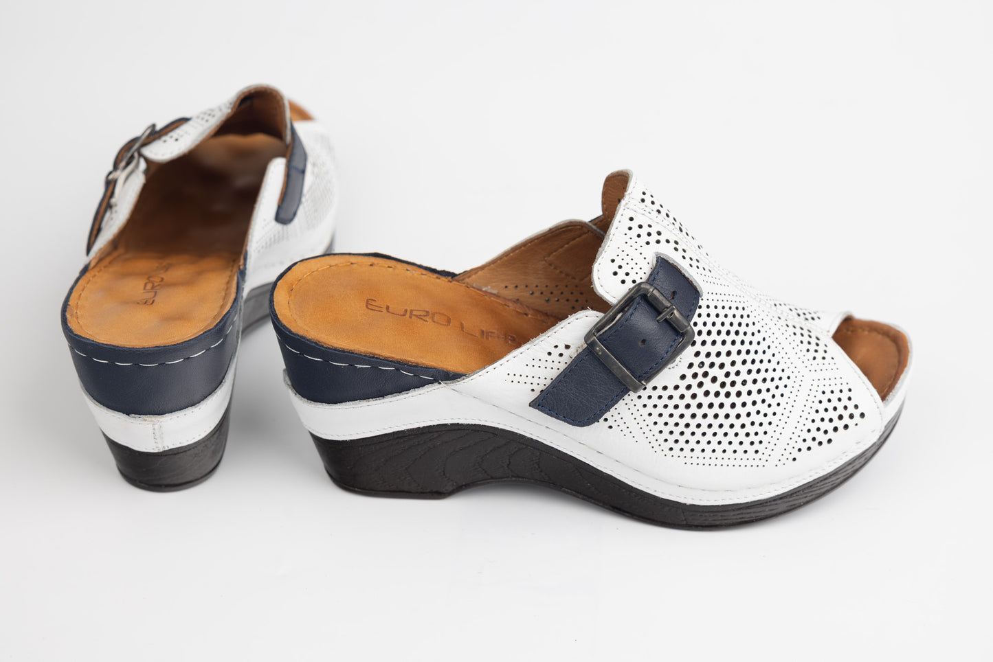 Women's genuine leather orthopedic clogs LSD 155 White