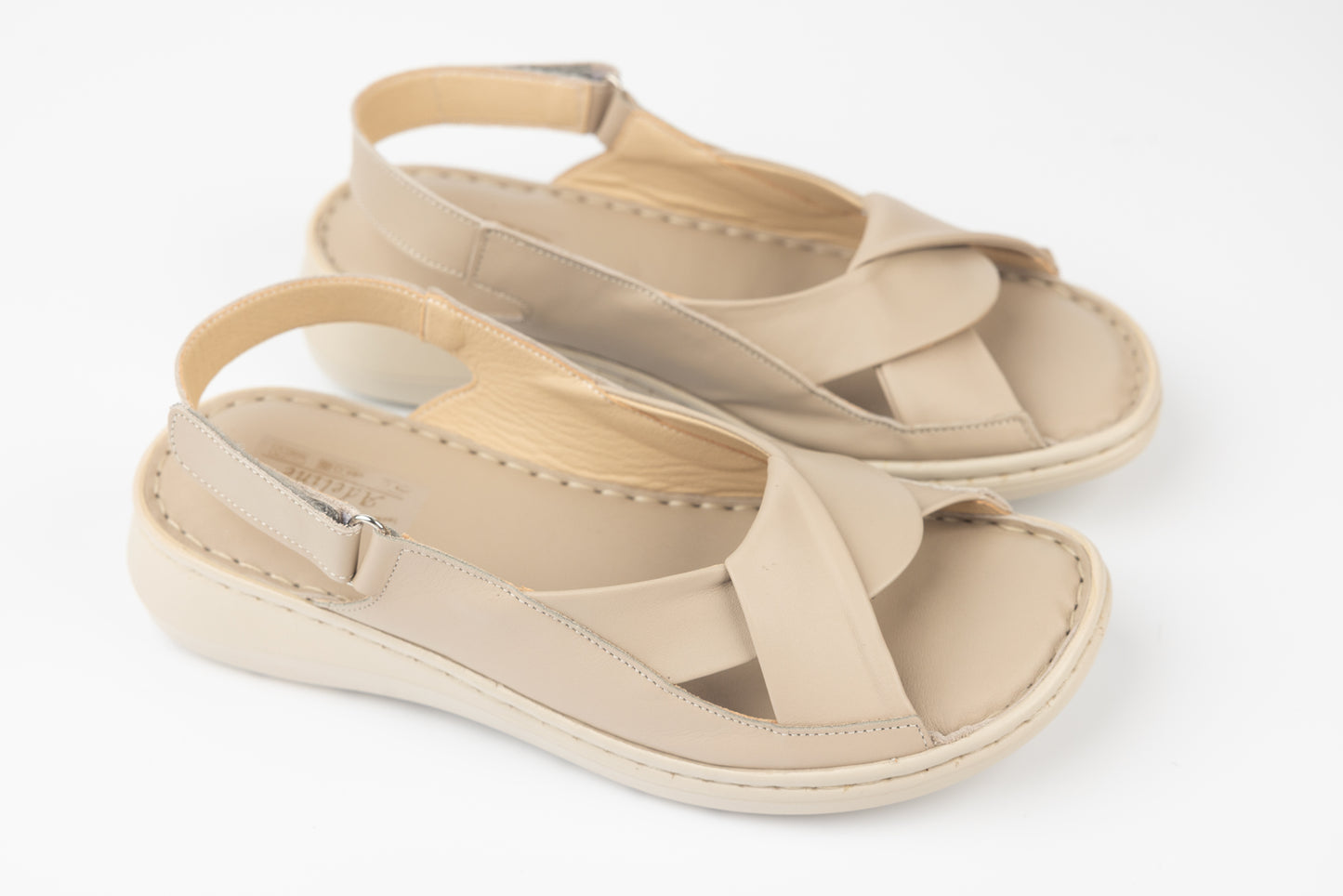 Women's sandals made of genuine leather ADELINE Mara, dark beige