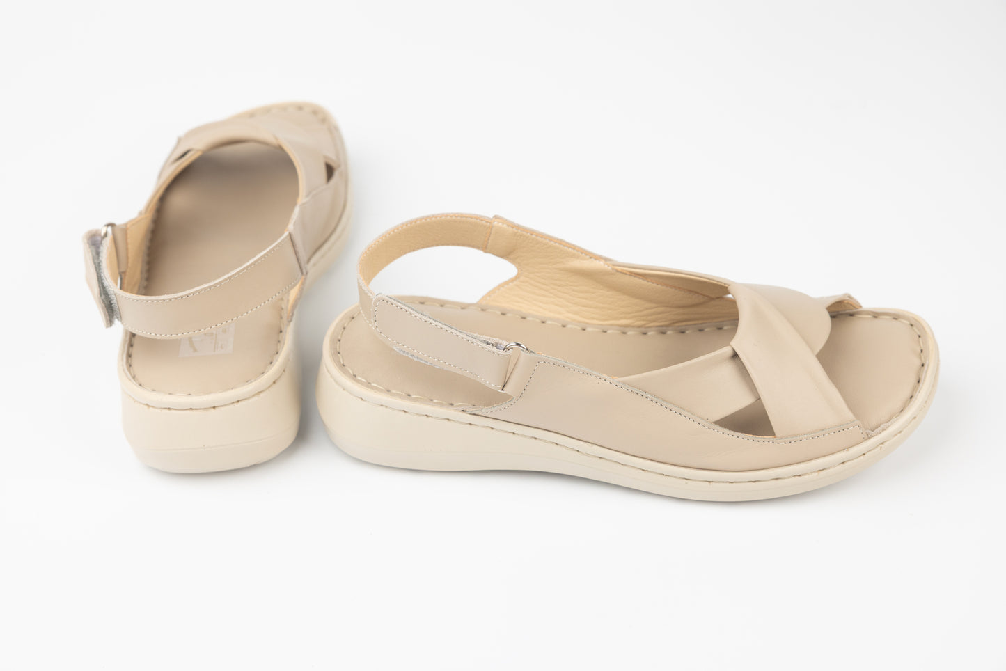 Women's sandals made of genuine leather ADELINE Mara, dark beige