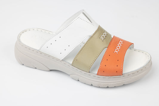 Saboți damă piele naturală ANNA VIOTI 375 Alb verde