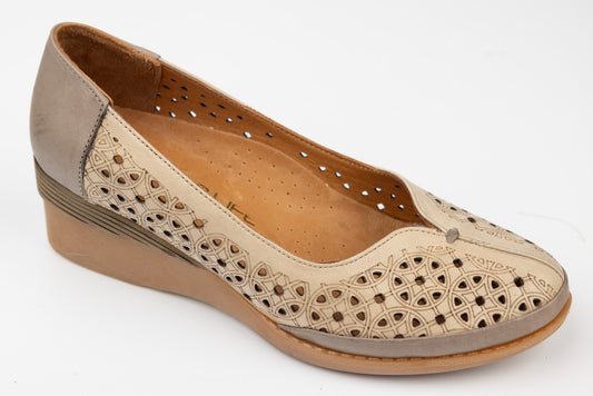 Pantofi dama piele naturală ortopedica LSD 748 Bej perforat 2