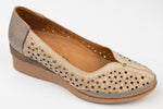 Pantofi dama piele naturală ortopedica LSD 748 Bej perforat 2