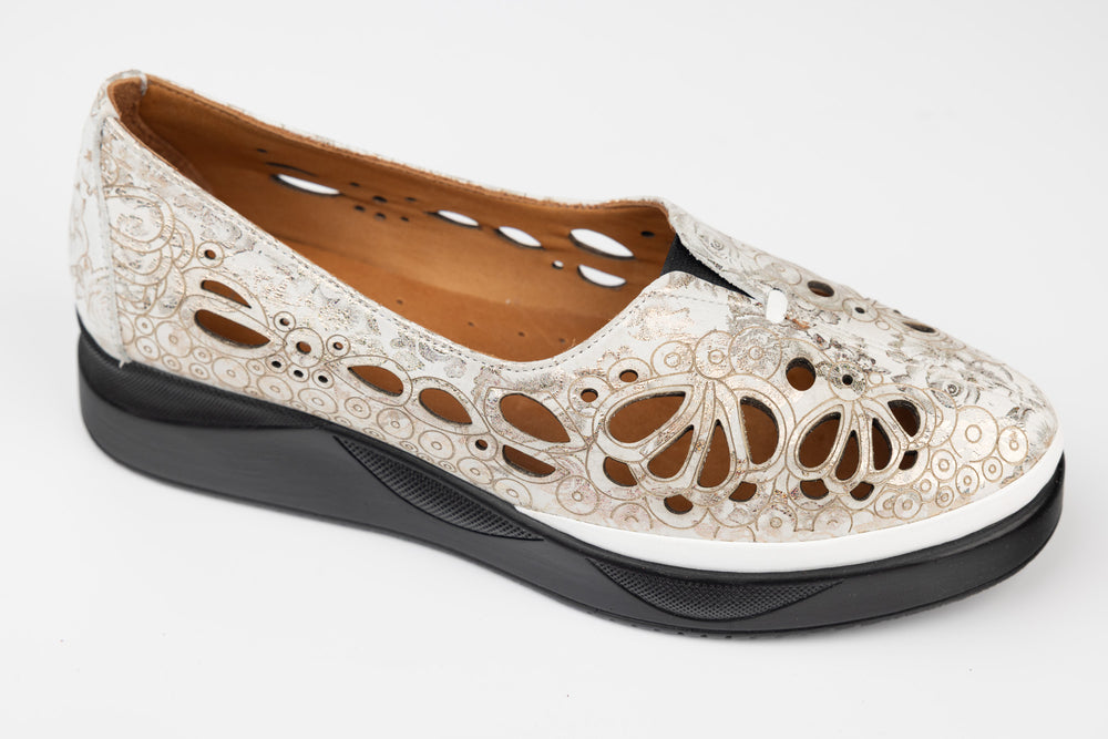 Pantofi dama piele naturală talpa ortopedica LSD 161 Gri auriu
