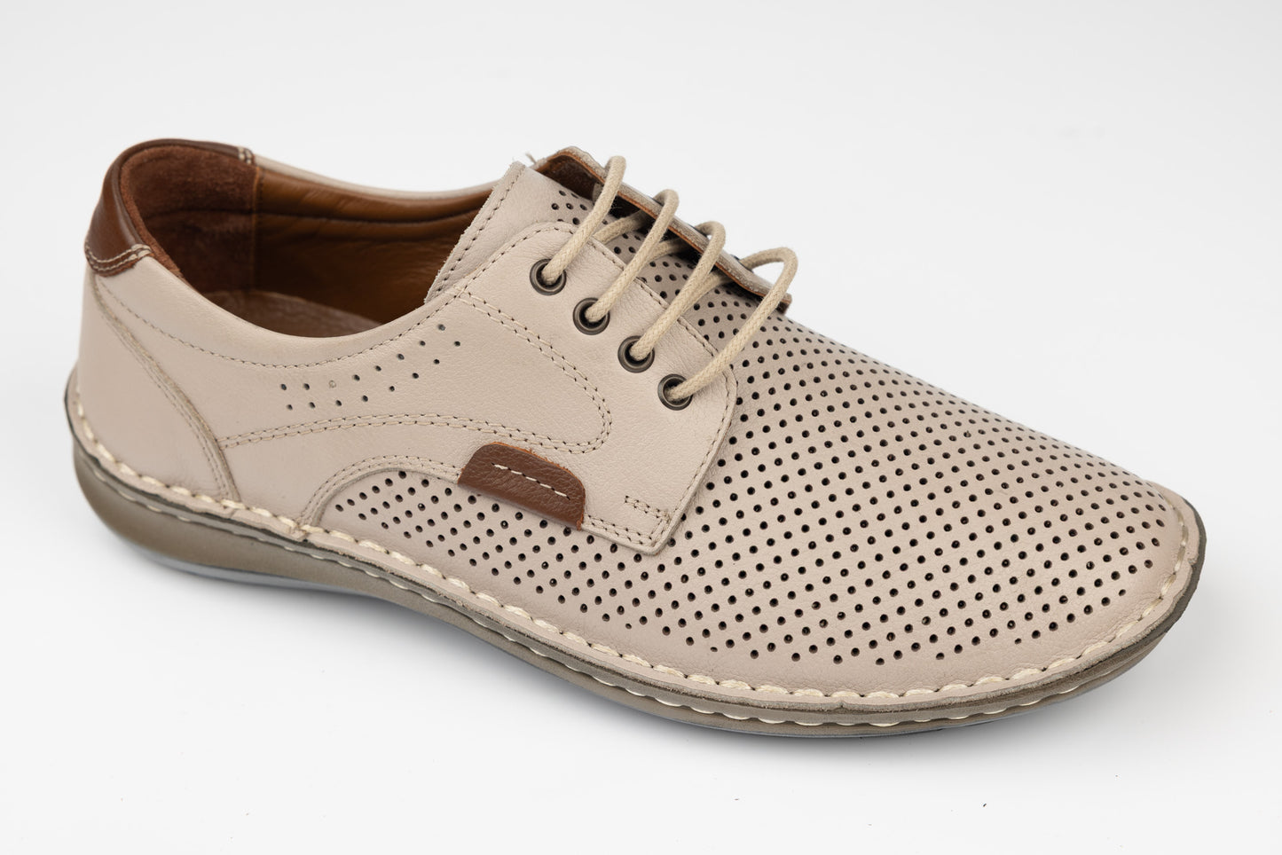 Men's genuine leather shoes GORETTI 6-106 Beige perforated