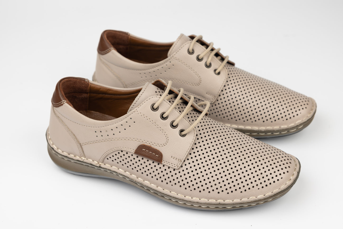 Men's genuine leather shoes GORETTI 6-106 Beige perforated