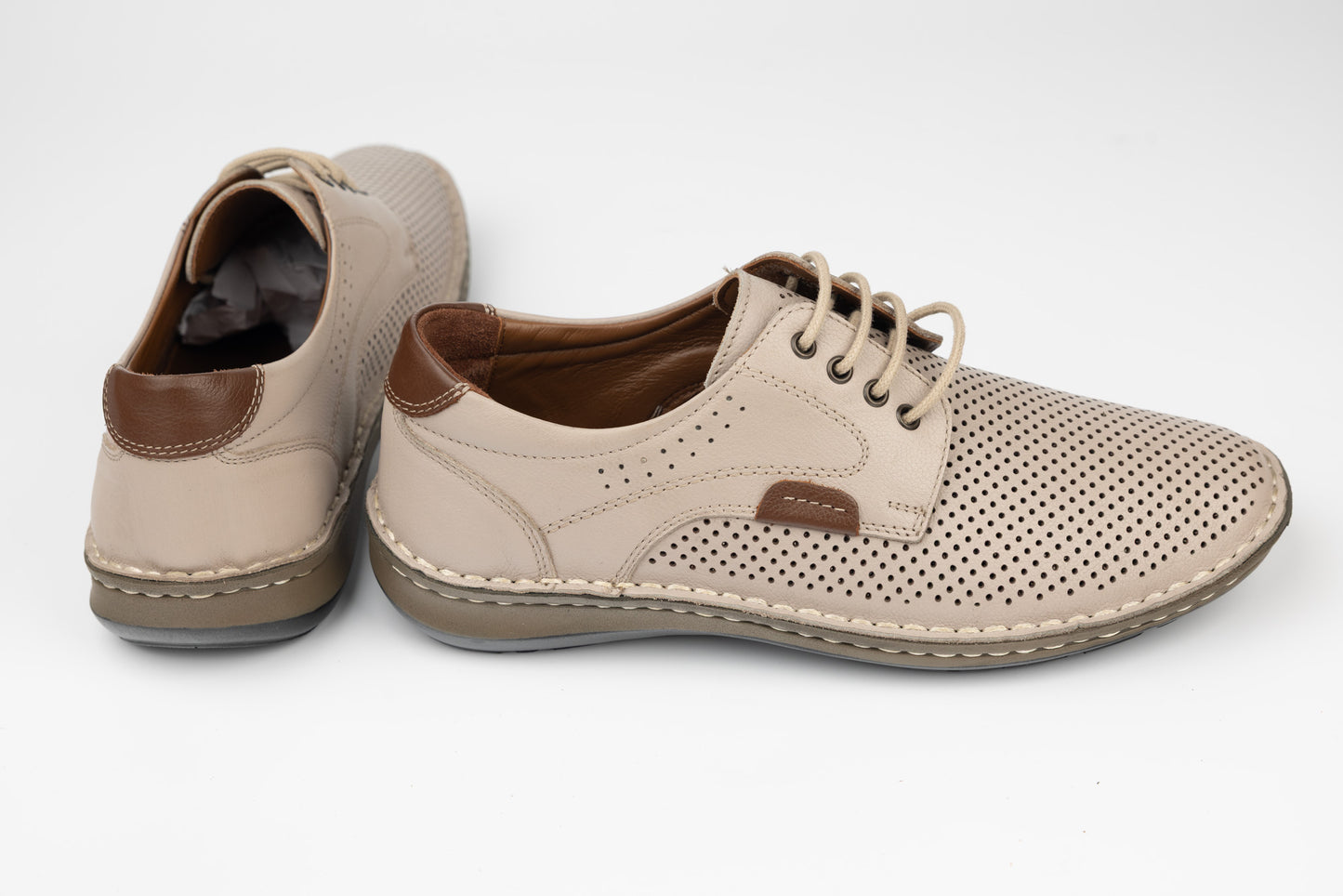 Men's genuine leather shoes GORETTI 6-106 Beige perforated