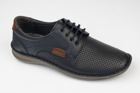 Pantofi bărbați piele naturală GORETTI 6-106 Blue perforat