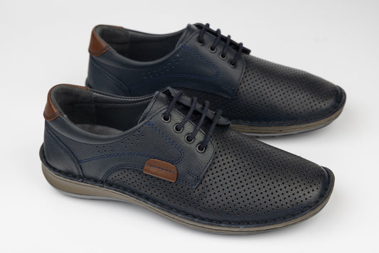 Pantofi bărbați piele naturală GORETTI 6-106 Blue perforat