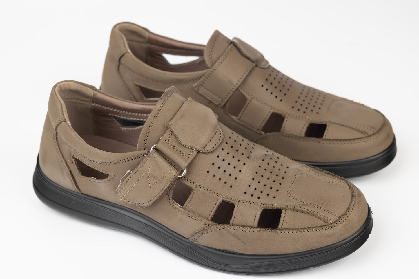 Pantofi bărbați piele naturală decupați JOHAN 100-3 Khaki
