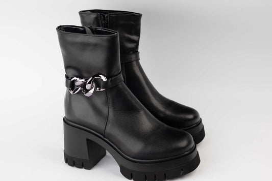 Ghete dama casual piele naturala PERLA 1630 negru box
