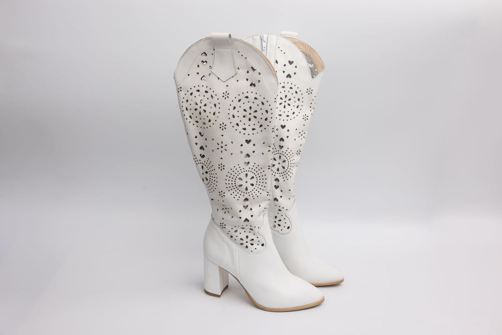 Cizme dama piele naturală PERLA 1750 Alb perf