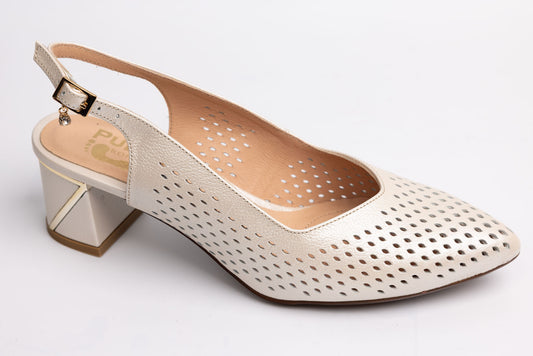 Pantofi damă piele naturală PULSO 558 Crem perforat XXL