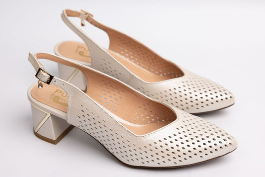 Pantofi damă piele naturală PULSO 558 Crem perforat XXL
