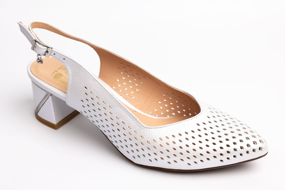 Pantofi damă piele naturală PULSO 558 Alb perforat XXL