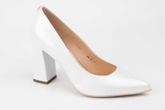 Pantofi mireasa piele naturala SALA 9933 Alb sidef