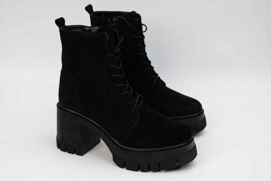 Ghete dama casual piele naturala PERLA 1617 negru velur