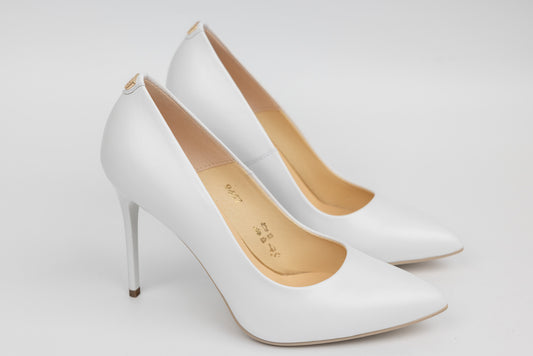 Pantofi dama piele naturală stiletto 9457 Alb