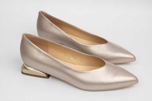 Pantofi dama eleganti piele naturala SALA 20645  Auriu mat