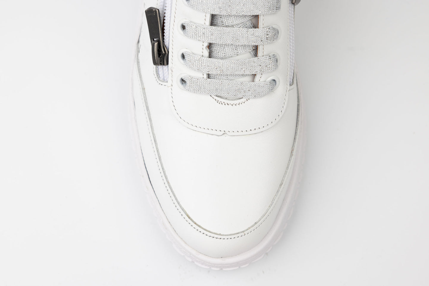 Pantofi damă piele naturală PLSD 03 Alb perforat fermoar