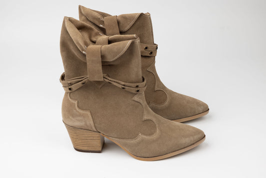 Ghete dama piele naturală ciocata PERLA 3656 Vizon