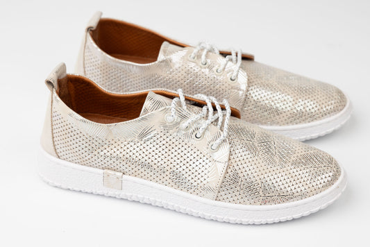 Pantofi damă piele naturală LSD 02 Auriu perforat