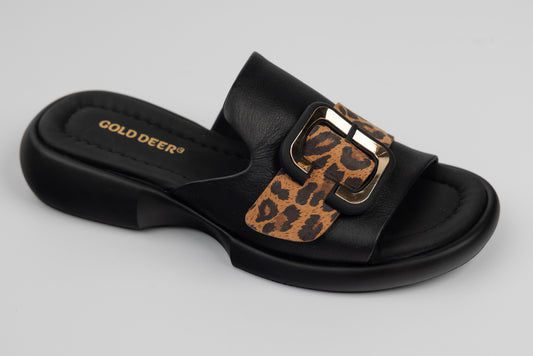 Slapi dama piele naturală GOLD DEER 4021 Negru