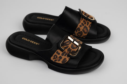 Slapi dama piele naturală GOLD DEER 4021 Negru