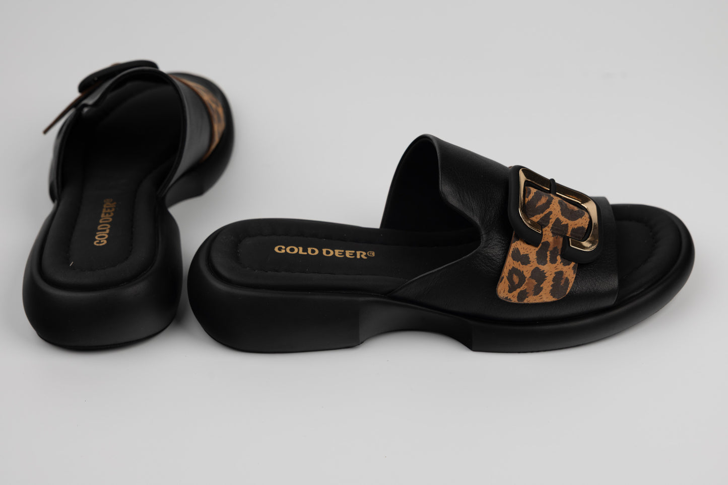 Slapi dama piele naturală GOLD DEER 4021 Negru