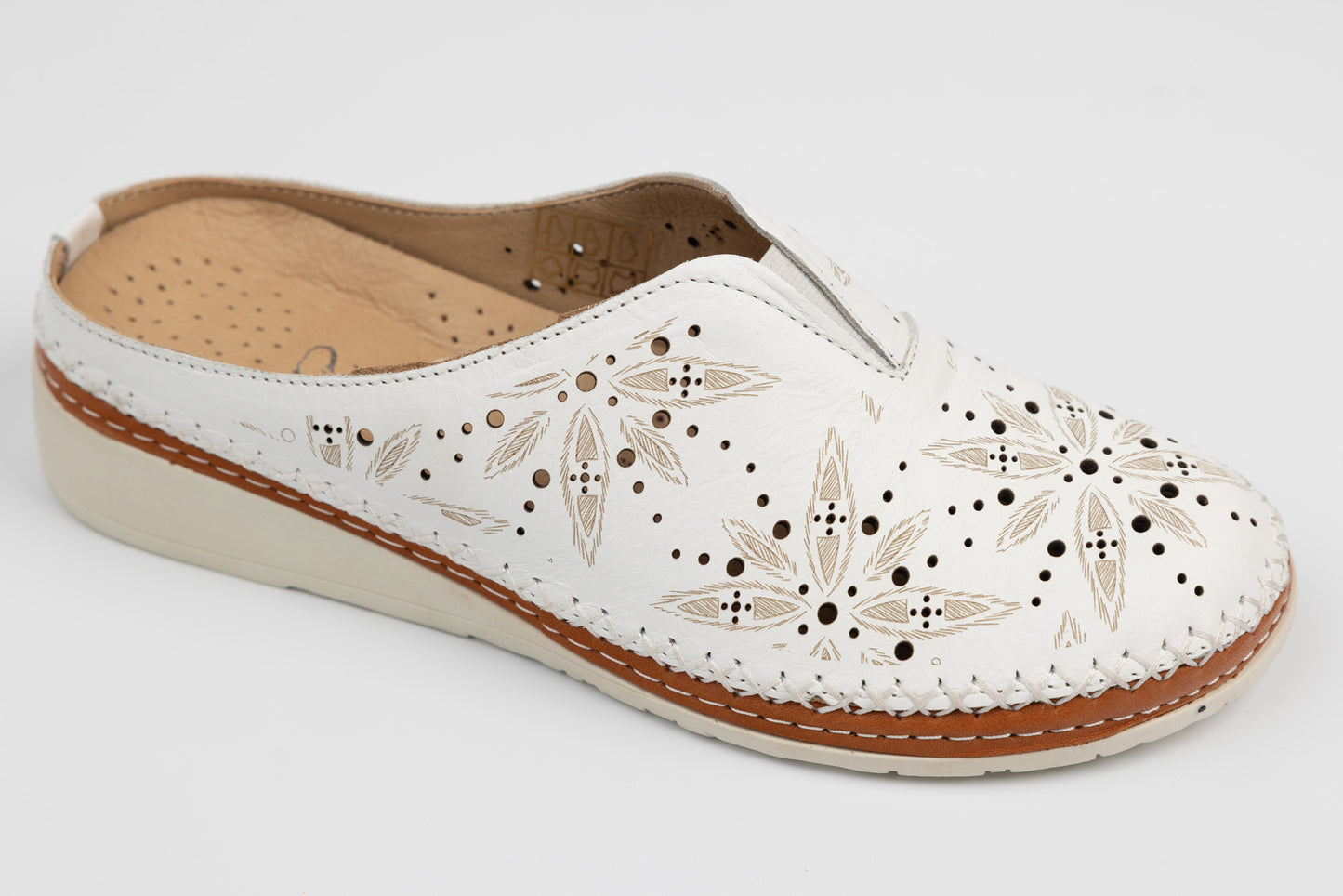 Women's genuine leather clogs ANNA VIOTI 04215 White