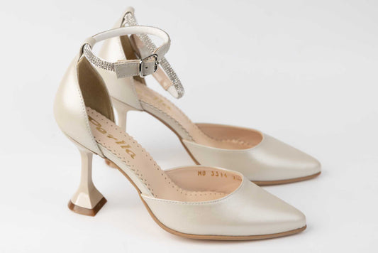 Pantofi dama decupați piele naturală PERLA 3314 Bej sidef
