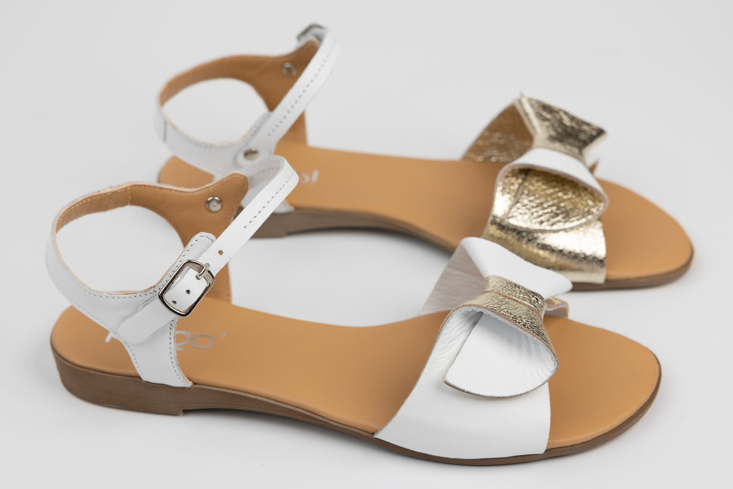 Sandale dama piele naturală 409 Alb auriu
