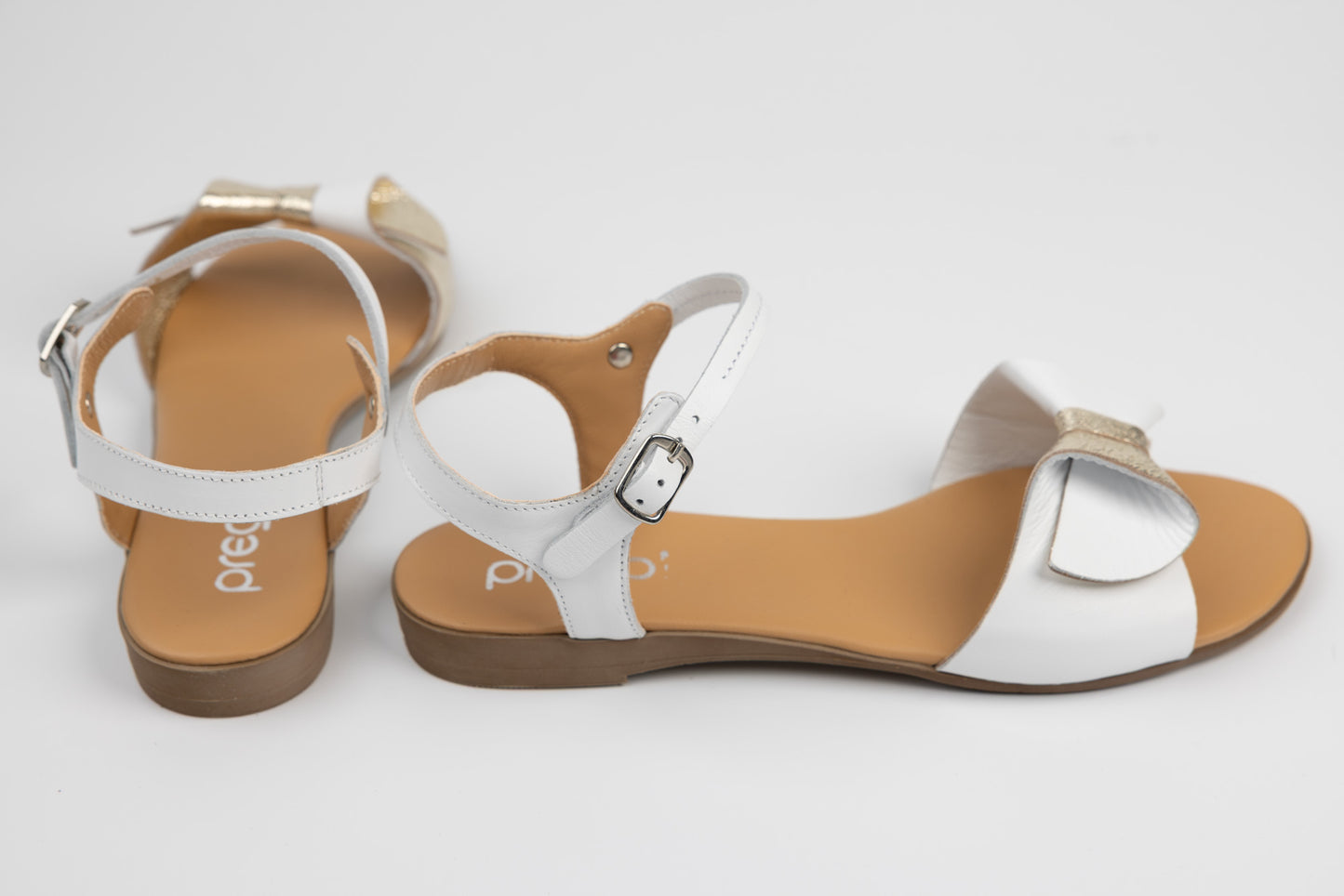 Sandale dama piele naturală 409 Alb auriu