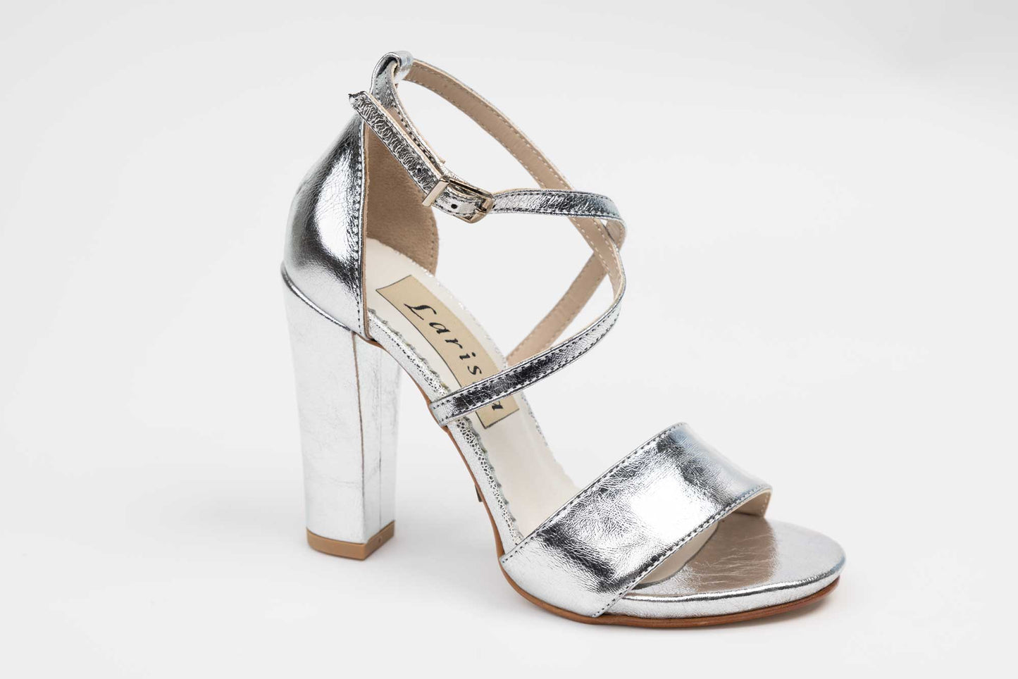 Elegant women's sandals made of genuine leather LARISA 2-41 Crystal silver