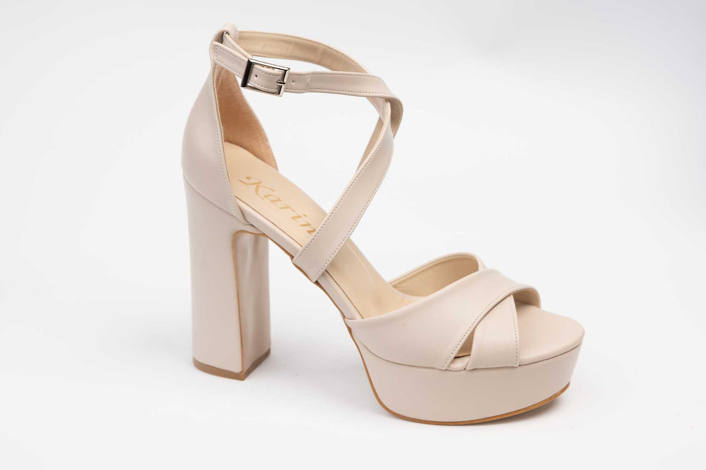 Elegant women's sandals made of eco-leather KARIN 7230 X Cream box