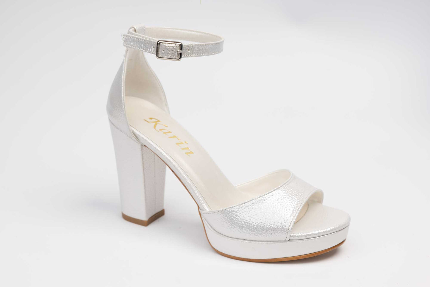 Sandale mireasa piele ecologica KARIN 6295 Alb sidefat (croco)