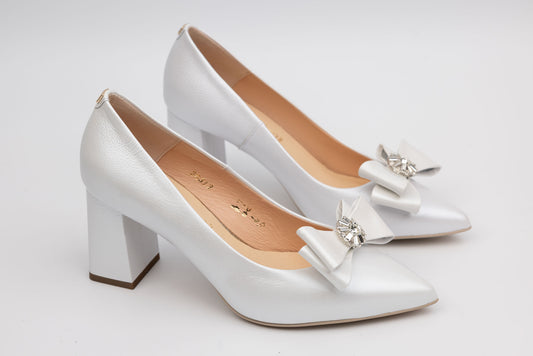 Pantofi mireasa piele naturala SALA 20312 alb accesoriu F