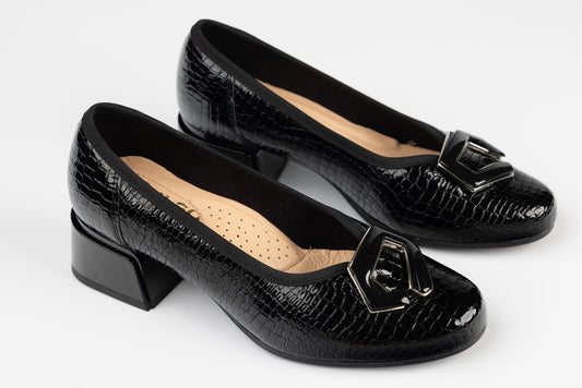 Pantofi dama piele naturală PULSO 1516 Negru croco XXL
