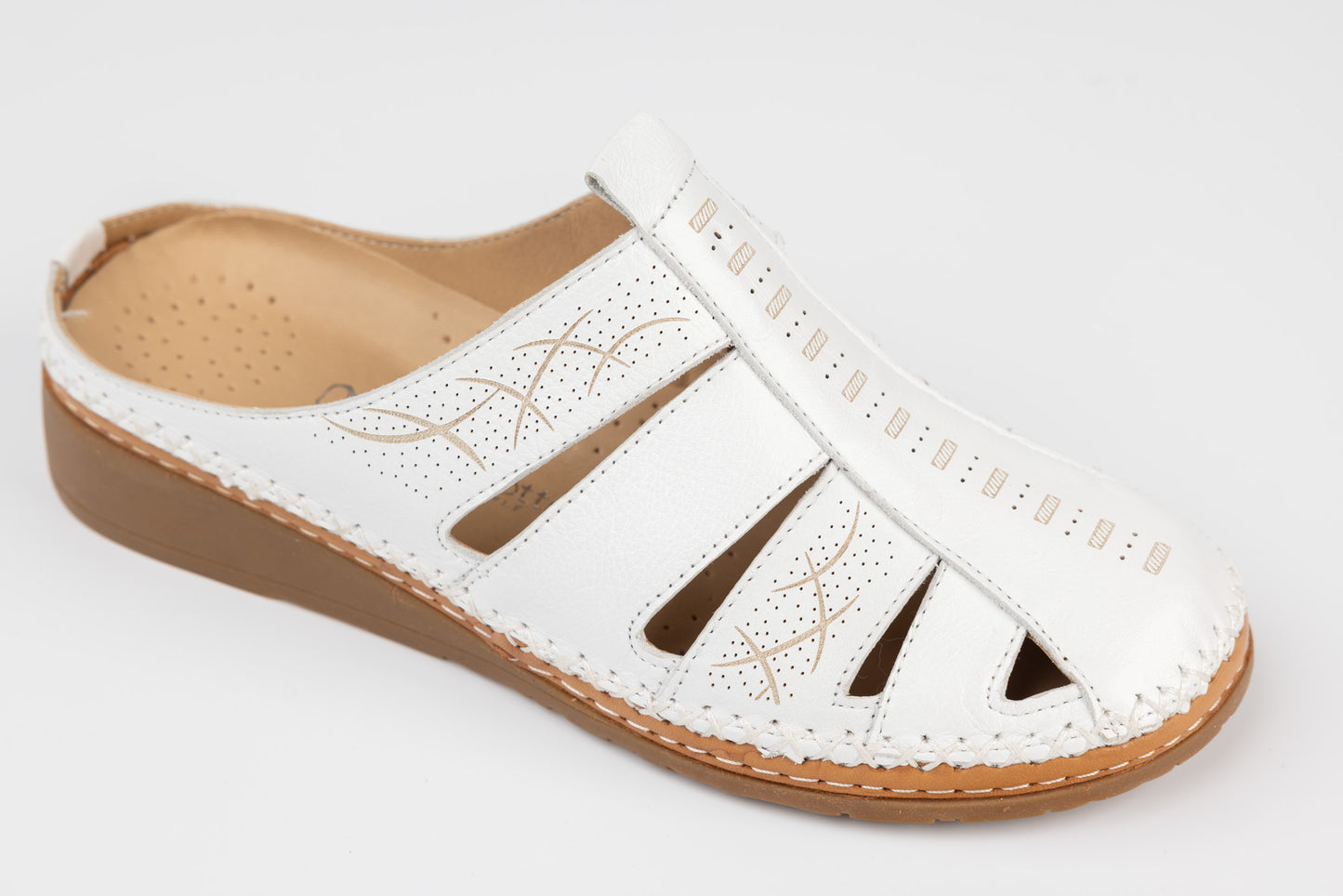 Women's genuine leather clogs ANNA VIOTI 04187 White