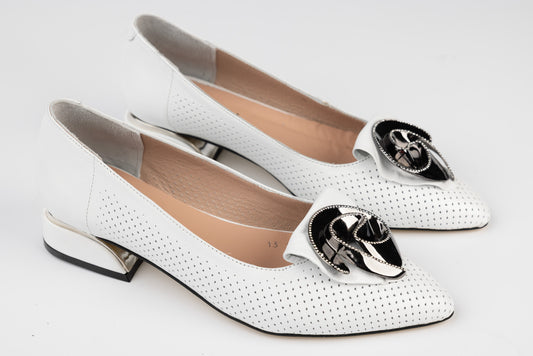 Pantofi dama piele naturală LSD 1330 Alb perforat