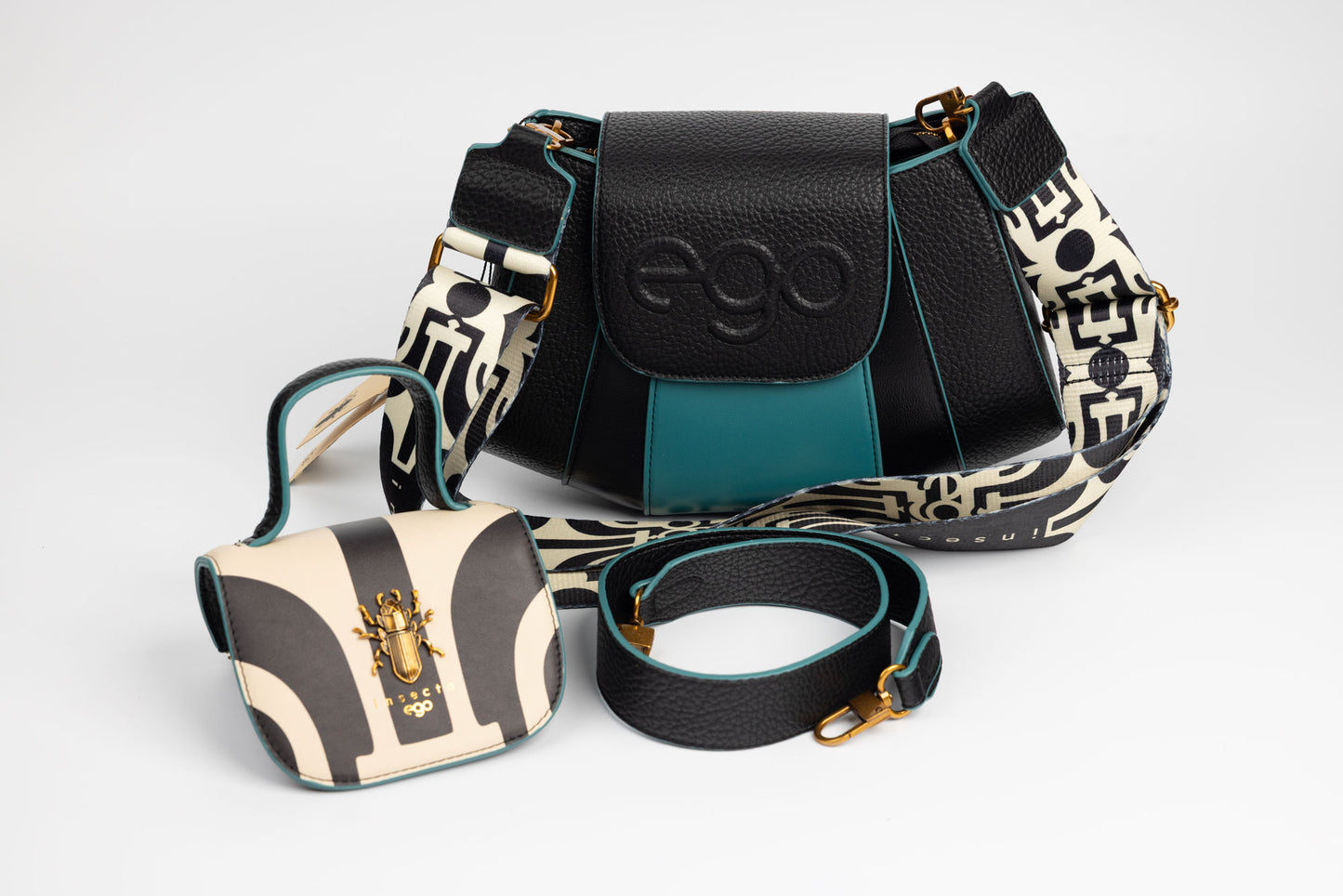 Women's bag made of eco-leather EGO 0001 N Beige turquoise