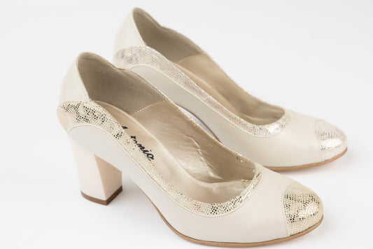 Pantofi dama piele naturală ANTONIO 736 Bej auriu