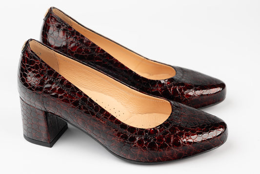 Pantofi dama piele naturală PULSO 1162 Bordo croco mic XXL