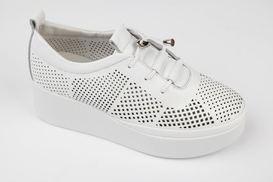 Pantofi dama casual piele naturala BETINA 5683 Alb perforat