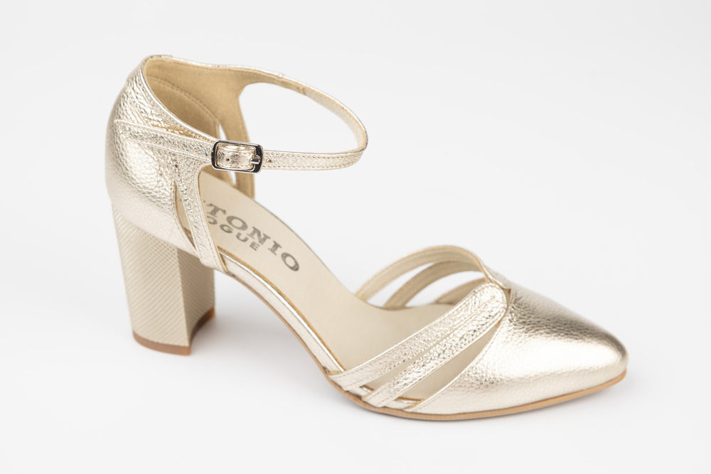 Pantofi dama decupati din piele naturala ANTONIO 34216 Auriu