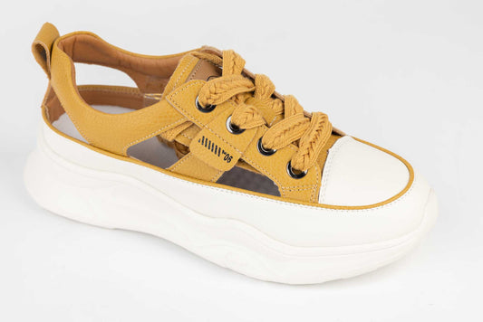 Adidasi dama sport piele naturala FRANCO GERARDO 208 Taupe decupat
