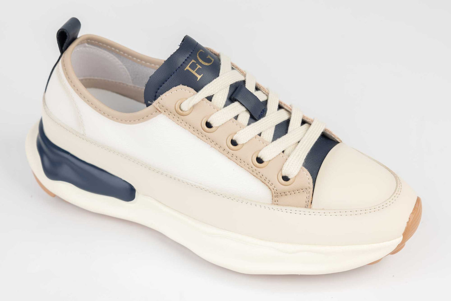 Women's sports sneakers natural leather FRANCO GERARDO 18001 Beige blue