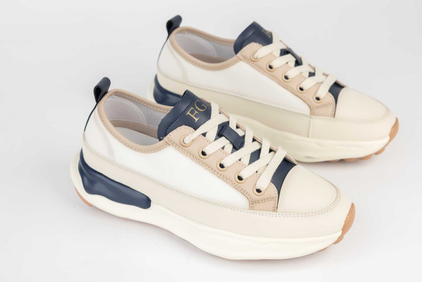 Women's sports sneakers natural leather FRANCO GERARDO 18001 Beige blue